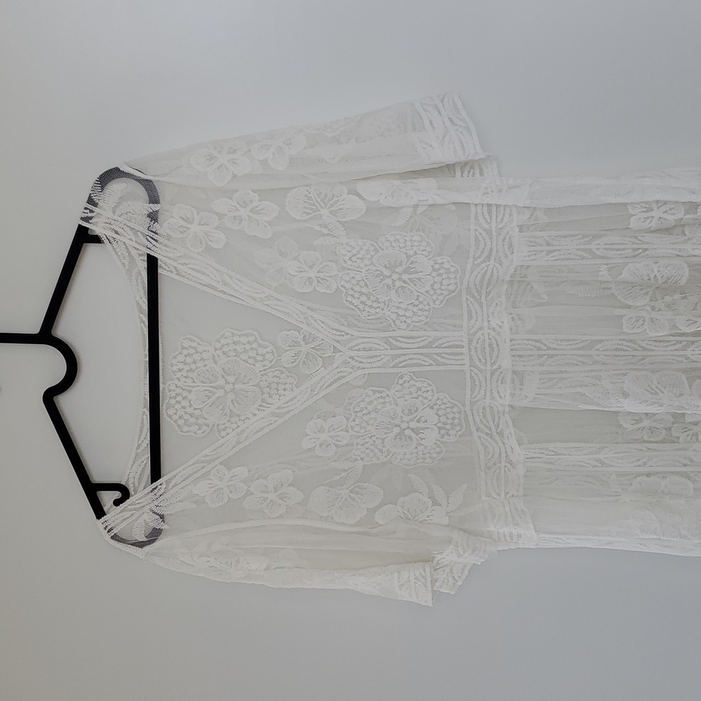 White Sheer Floral Maxi Dress with 2 side slits - One Size
